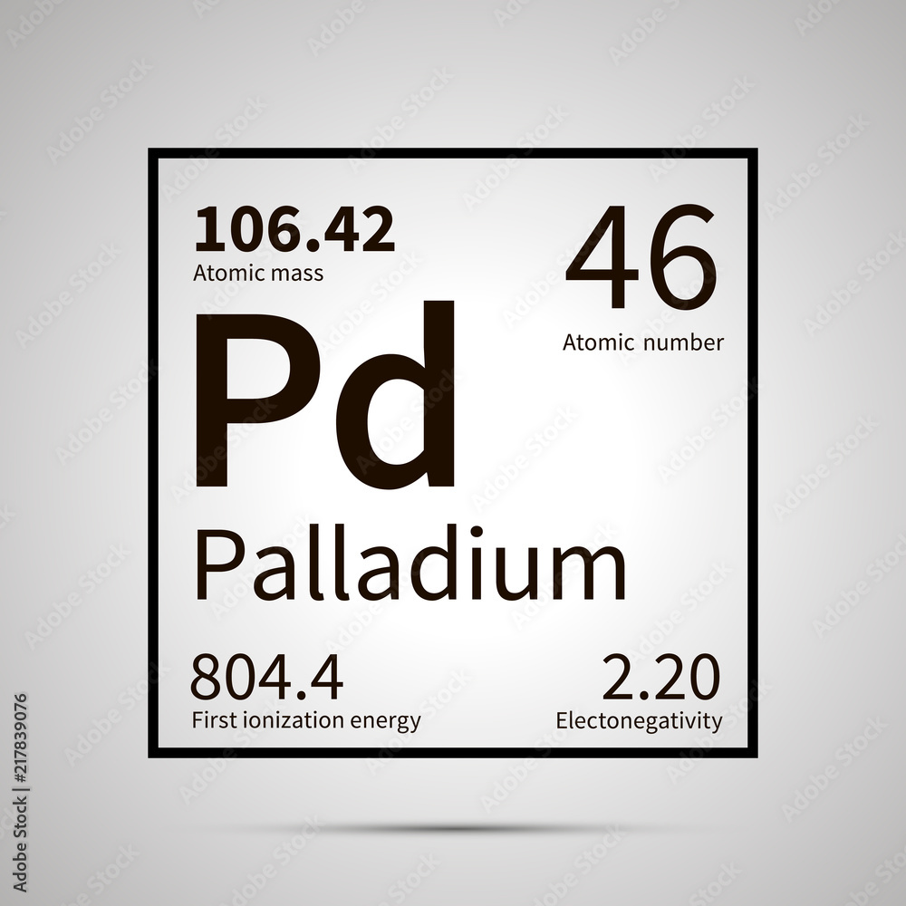 Wall mural Palladium chemical element with first ionization energy, atomic mass and electronegativity values ,simple black icon with shadow - Wall murals