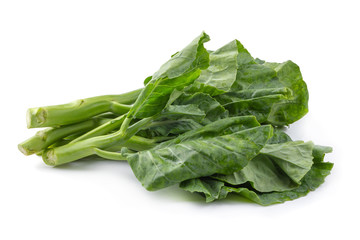 Chinese kale vegetable Cut into pieces isolated on white background