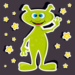 Vector illustration of a cartoon stickers of cosmic objects - alien