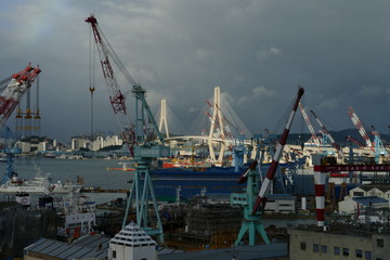 Obraz premium a bridge looked over the cranes 