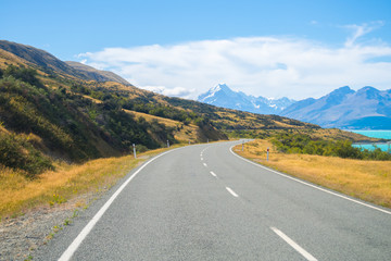 Road to Aoraki Mount Cook National park, South Island New Zealand