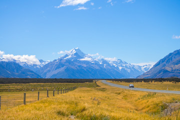 Road to Aoraki Mount Cook National park, South Island New Zealand