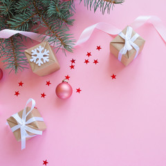 Merry Christmas and Happy New Year. Pink background