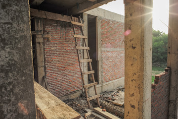 Texture and background of bricklayer and concrete wall