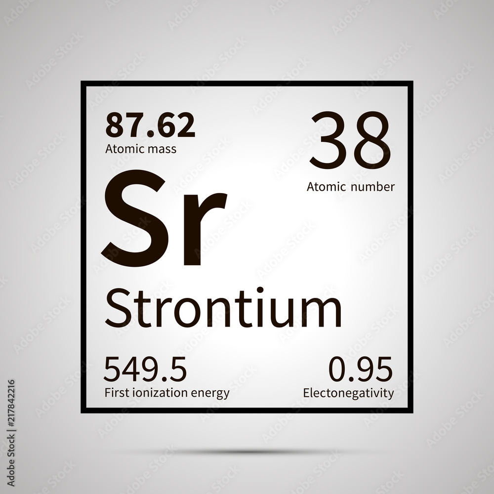 Wall mural Strontium chemical element with first ionization energy, atomic mass and electronegativity values ,simple black icon with shadow - Wall murals