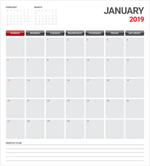 January 2019 desk calendar vector illustration