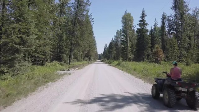 Passing Person on ATV Dirt Road with Trees on Both Sides