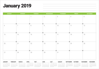 January 2019 desk calendar vector illustration