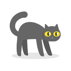 Happy black cat kitten, Halloween, cartoon flat style vector illustration.