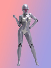 Robotic Cyber Woman is posing 3D Rendering