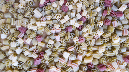 Colorful pasta pattern, view from above