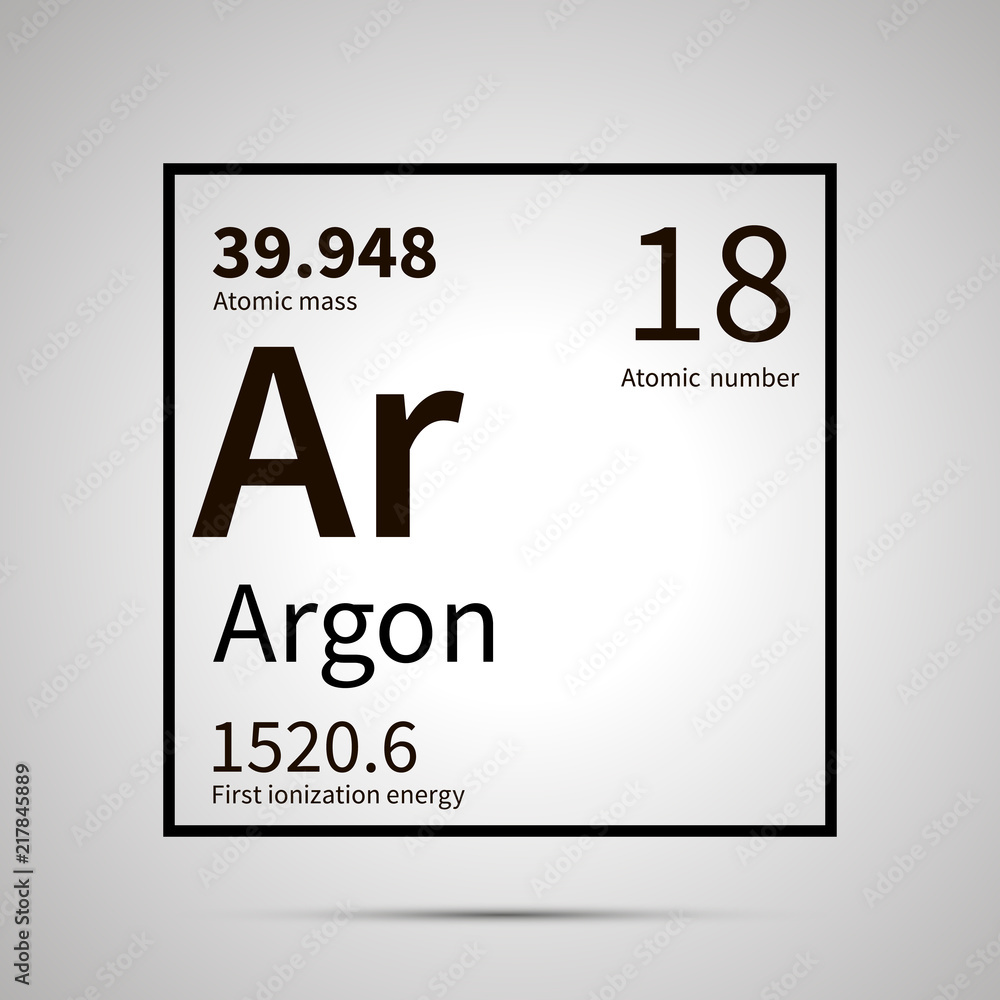 Wall mural Argon chemical element with first ionization energy and atomic mass values ,simple black icon with shadow - Wall murals