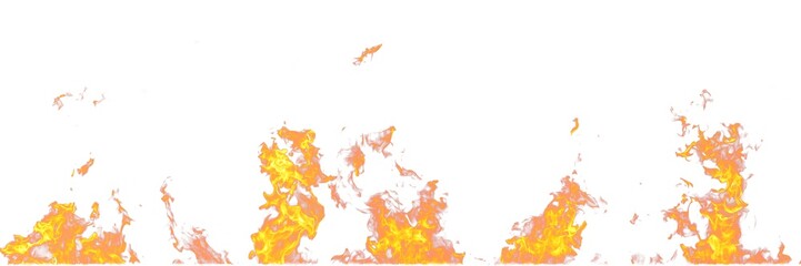 Real fire flames isolated on white background. Mockup on white of 5 flames.