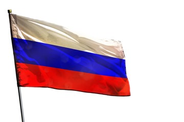 Fluttering Russia flag on clear white background isolated.