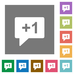 Plus one sign square flat icons