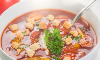 Fresh tomato soup in a white plate