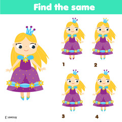 Find the same pictures children educational game. Find two identical princess
