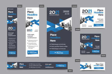 City Background Corporate Web Banner Template in multiple sizes. Easy to adapt to Brochure, Annual Report, Magazine, Poster, Corporate Advertising media, Flyer, Website.