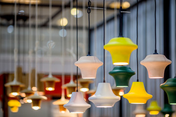 Background, lamps made of wood, components, used home decor, garden, restaurant To be more beautiful.