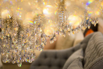Background of glitter, colorful bokeh, chandeliers, crystal, chandelier , Emphasis on luxury, used in various places such as palace church, residence.