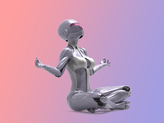 Robotic Cyber Woman is meditating 3D Rendering