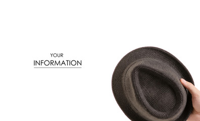 Hat in male hands pattern on white background isolation