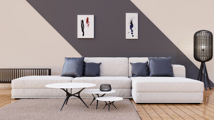 3d interior design living room with floor and furniture