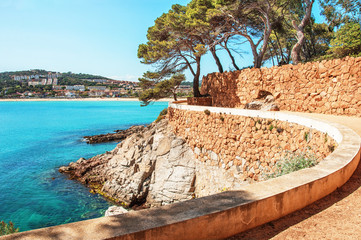 Sea landscape in the Spain. Beautiful view of the Camí de Ronda along the Costa Brava coast....