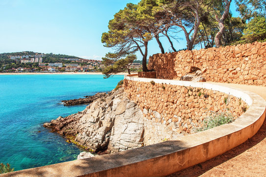 Sea landscape in the Spain. Beautiful view of the Cam&iacute; de Ronda along the Costa Brava coast. S'Agar&oacute;. la Gavina. Famous tourist destination in Costa Brava.