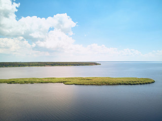 Aerial view of river and forest against sky with clouds, Czech Republic