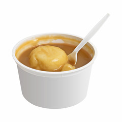 Mashed potatoes in a bowl isolated on white background. Cup of smooth potato puree with spoon. ( Clipping path )
