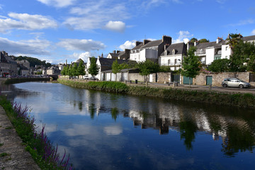 Fototapeta na wymiar View from Laita River bank to the lower town of Quimperle, France