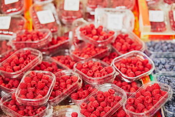 Fresh organic vegetables and fruits on farmer market in Paris, France