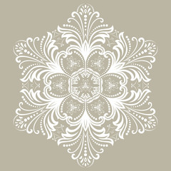 Elegant round white ornament in classic style. Abstract traditional pattern with oriental elements. Classic vintage pattern