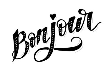 Bonjour Paris Phrase Vector Lettering Calligraphy Brush Gold © 1emonkey