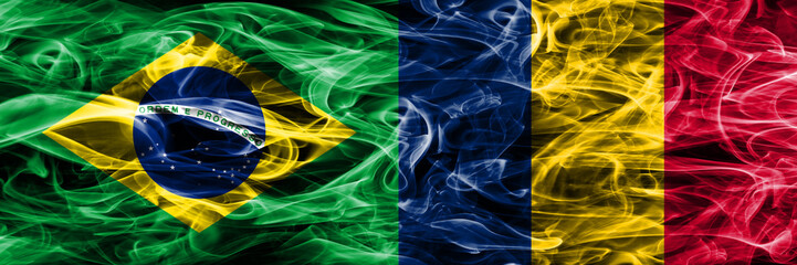 Brazil vs Chad smoke flags placed side by side