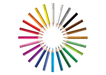 Set of colored pencil collection circle arranged -  isolated vector illustration colorful pencils on white background. 