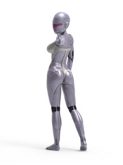 Robotic Cyber Woman is pointing at something 3D Rendering