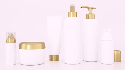 Realistic 3D rendering mockup for cosmetic containers for creams and tonic bottles. Bottle and tube, tonic cream for care skin illustration