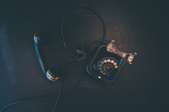 Black vintage landline telephone