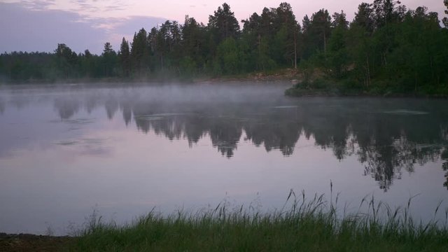 Lainio river in Swedish Lapland by midnight