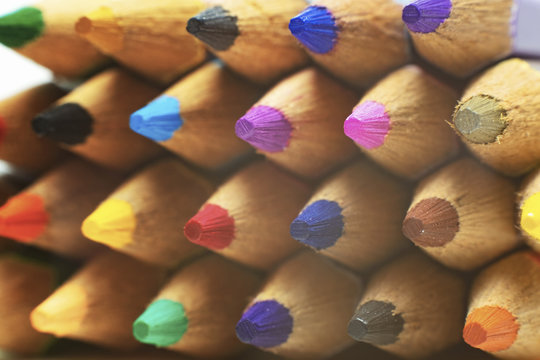 Macro Picture of Many Colored Pencils on iSolated White Background