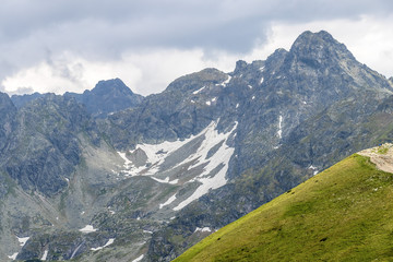 Fototapeta na wymiar View of High Tatras mountains near Popradske Pleso, Slovakia from mount Kasprowy Wierch in Zakopane, Poland