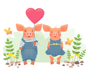 two pigs holding heart