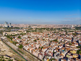 Aerial Drone View of Unplanned Urbanization Istanbul City with Apartment Buildings Yenikapi Bakirkoy in Turkey.