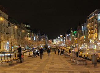 Fototapeta na wymiar Wenceslas Square at night, Prague, Czech Republic
