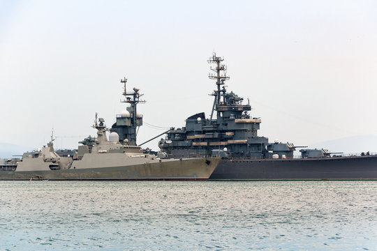 Two military ships in the sea