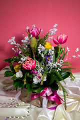Chic and bright festive bouquet of flowers
