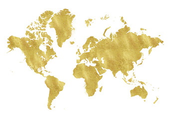 Vintage gold map on white background. Wear texture, grunge, gold patina. Template for cards, wedding invitation, posters, blogs, website