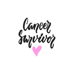 Cancer Survivor - hand drawn October Breast Cancer Awareness Month lettering phrase isolated on white background. Brush ink vector quote for banners, greeting card, poster design.